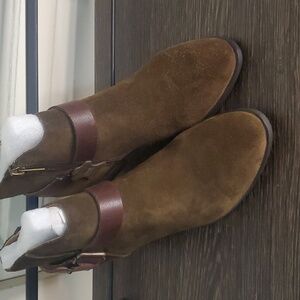 New American Rag Briana Suede Leather Ankle Boots, Olive, Size 6